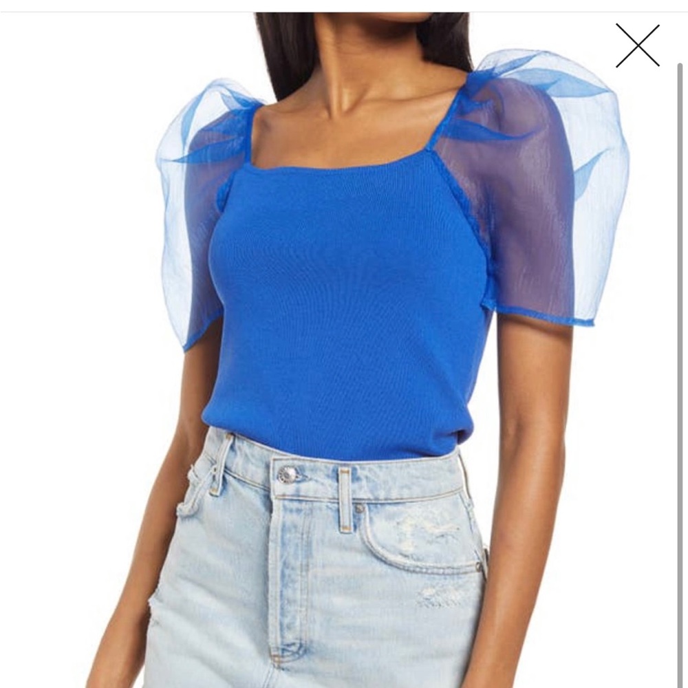 Endless Rose in BLACK (shown blue) sheer puff sleeve SZ L. Never worn with tags.